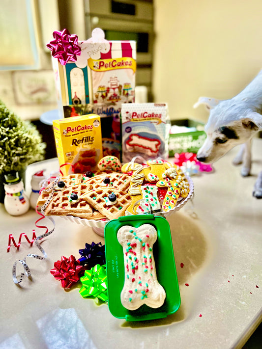 Dog Holiday Gift Box! (includes a Christmas DIY Cake Kit, Cheese Refill box, Cut-out Cookie Recipe card, Woof Waffle Recipe card & custom gift box!